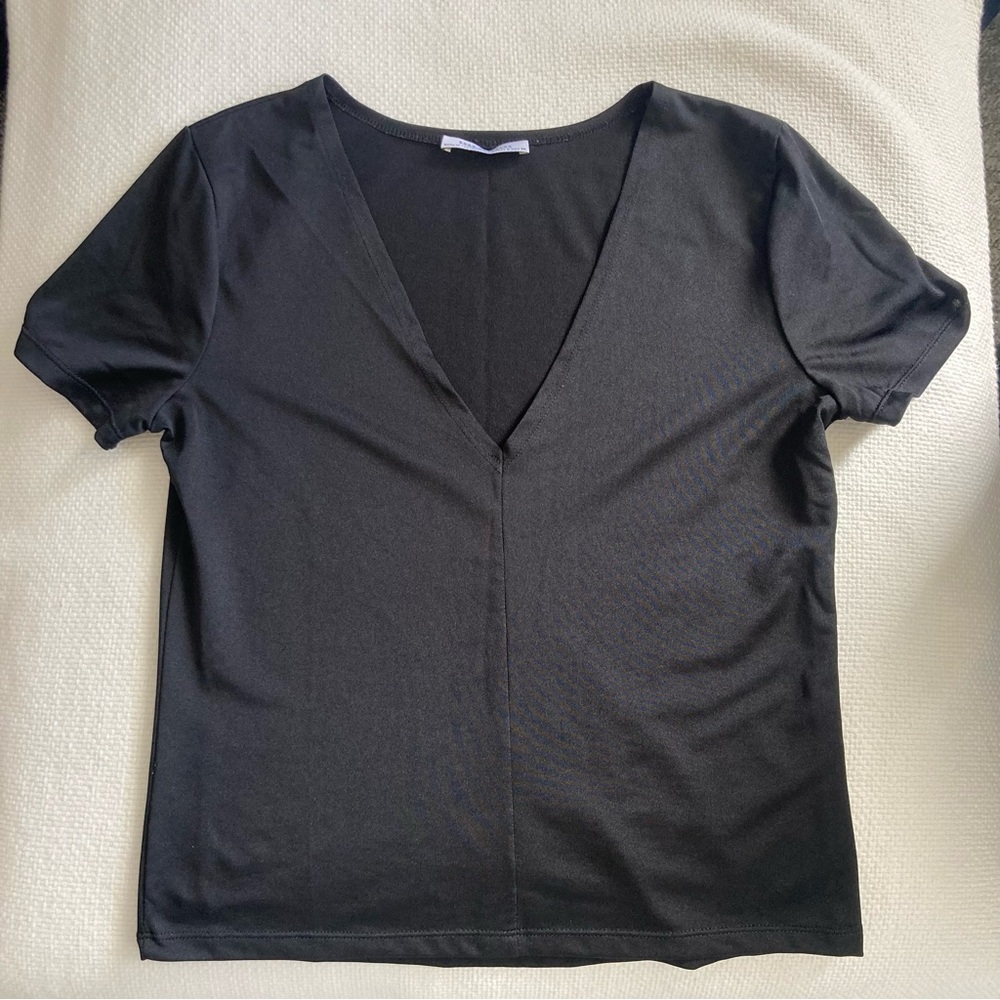 Zara Black Satin V-Neck Tee